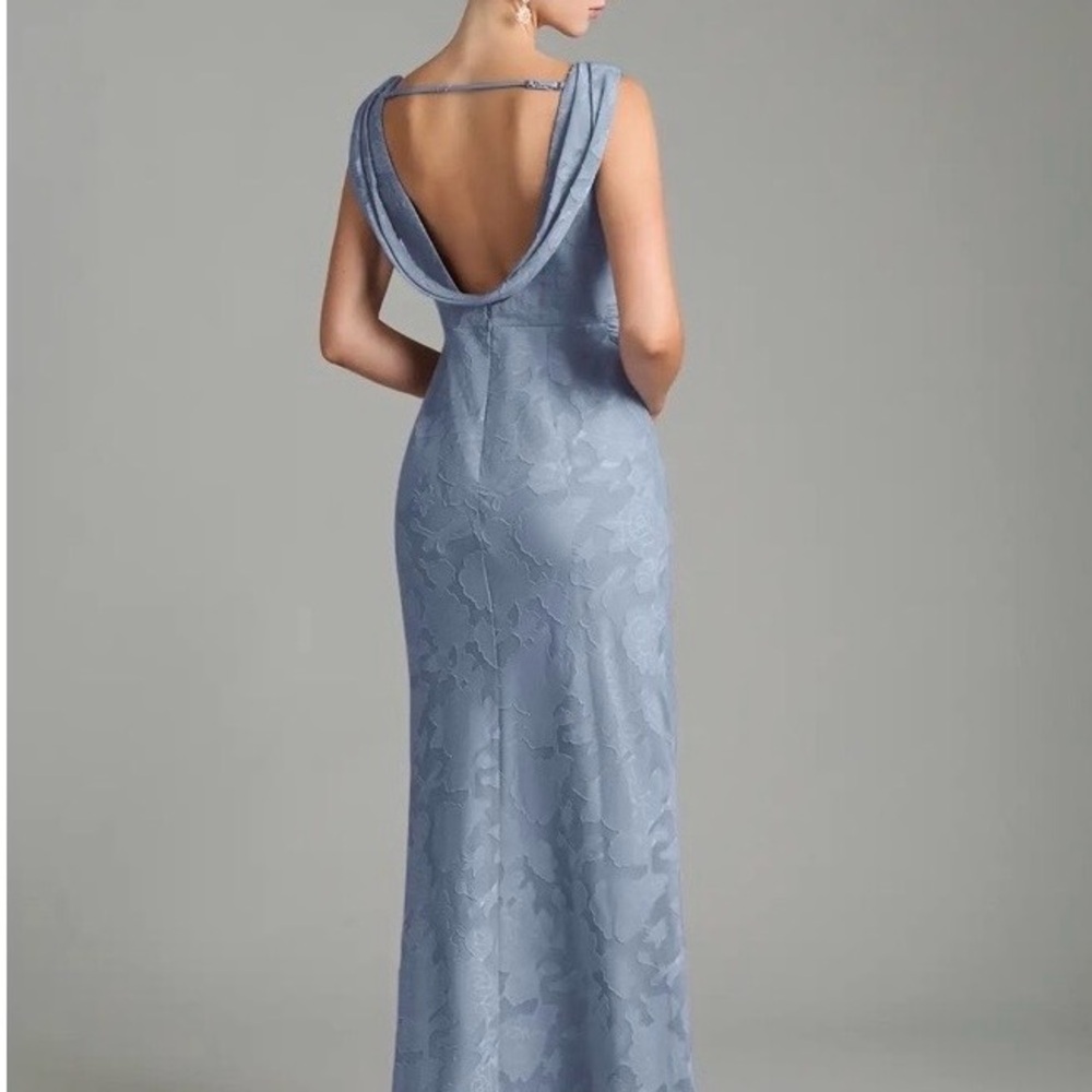 Azazie Light Blue Backless Lace Gown